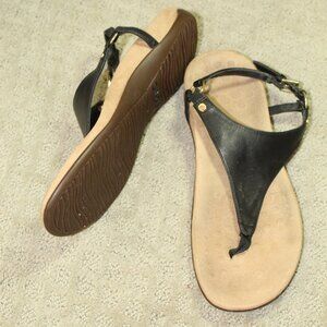 Vionic Womens Sz 9 Kirra Black Leather T-Strap Backstrap Thong Sandals